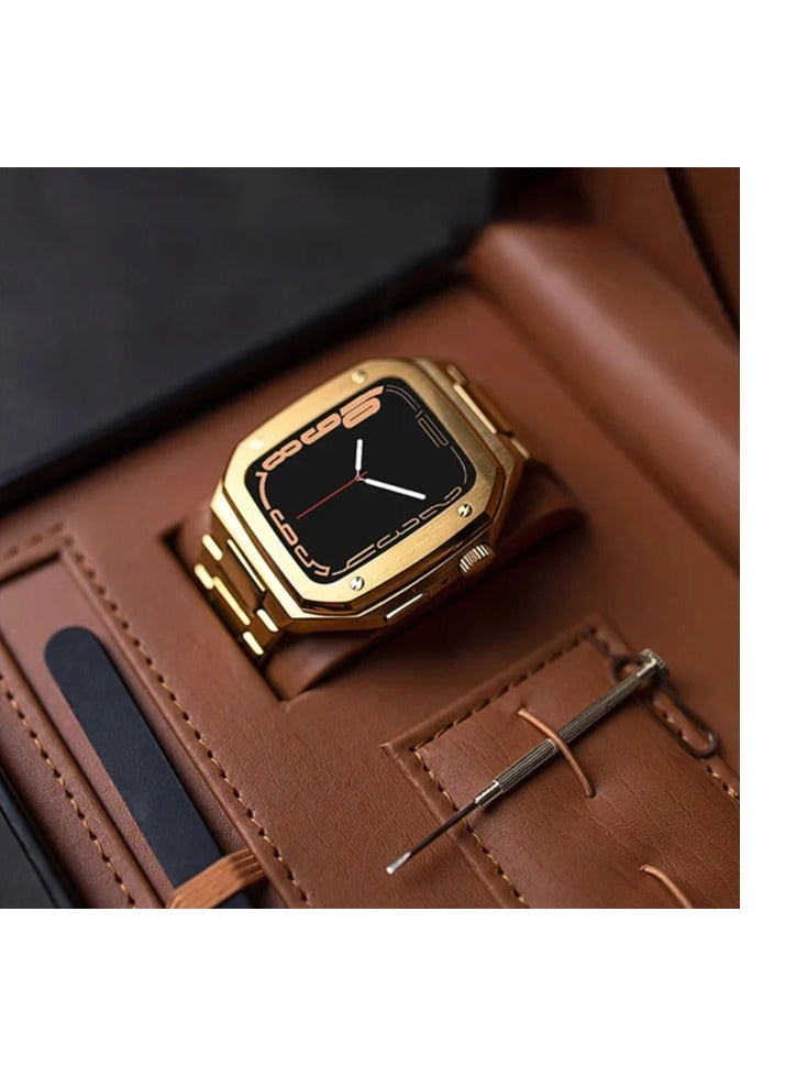 علبة - ستانلس ستيل فاخر 45 مم - ذهبي لساعة Apple Watch - Image 2