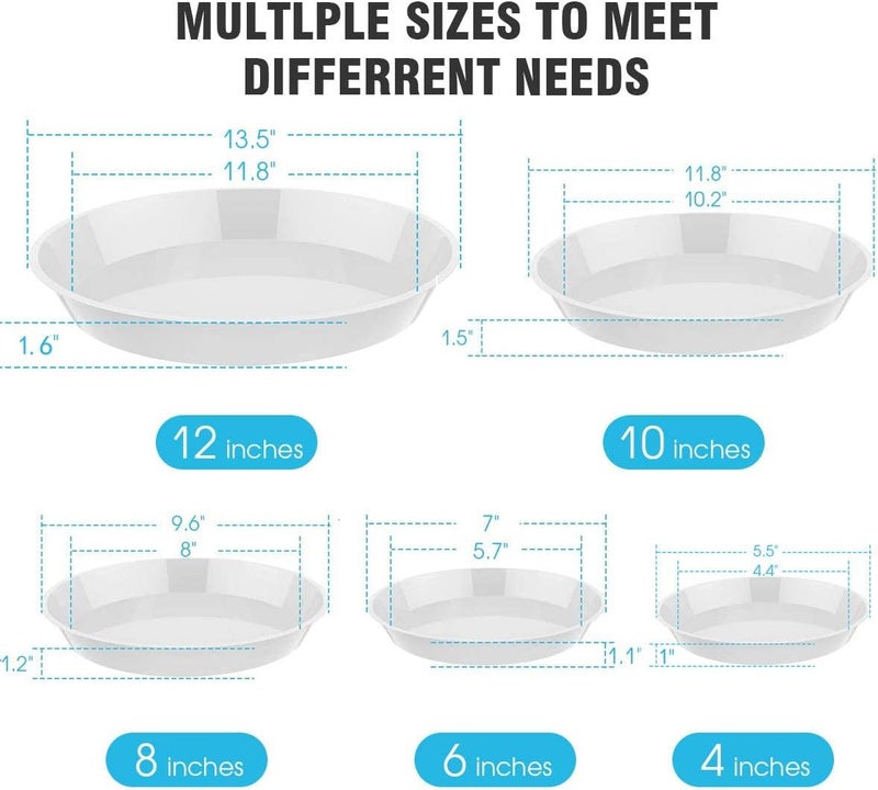 UPMCT 6 Pack Plant Saucer, 4 6 8 10 12 Inch Heavy Duty Plastic Flower Pot Water Catcher Tray Round Drip Pallets for Indoors and Outdoor Planter Container Accessories (12 Inch, White) - Image 2