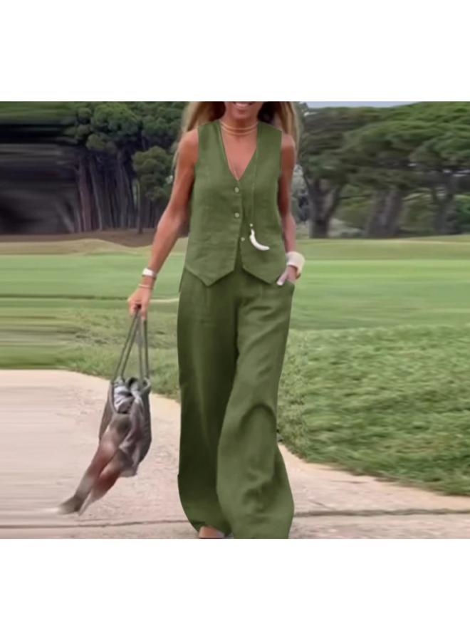 European And American Women's New Fashion Solid Color Suit Vest Trousers Collage Stitching Casual Two-piece Set For Women