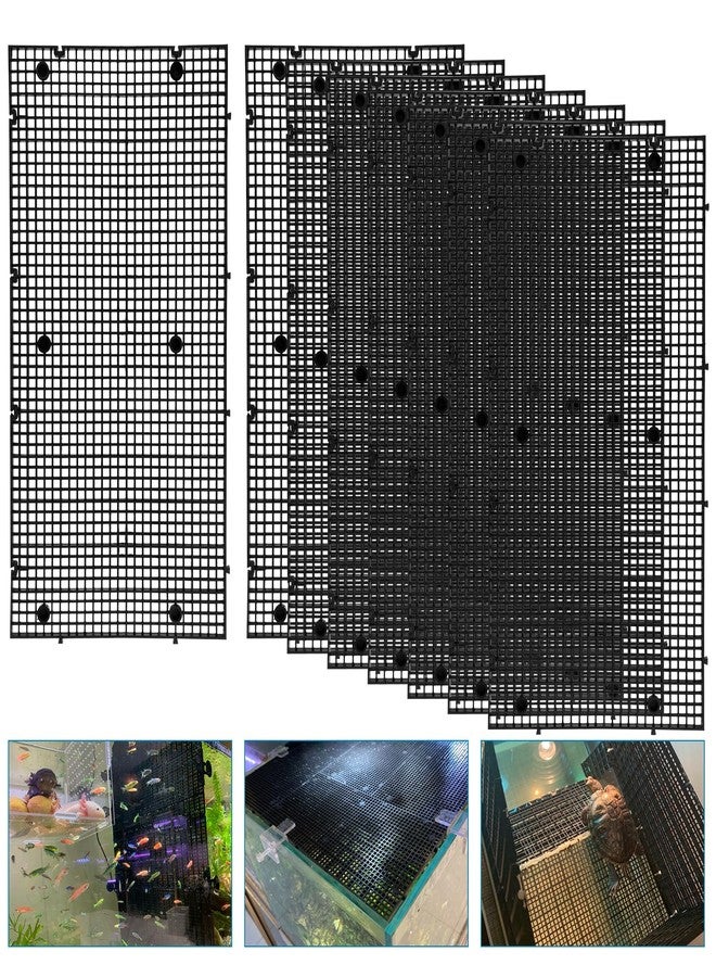 Weramics Plastic Egg Crate Grip Panel Fish Tank Divider Aquarium Divider Filter Bottom Fish Tank Isolation Board Egg Crate Tray (Black, 8pcs 11.8X5.9 Inch with 0.15 Inch Hole) - Image 1