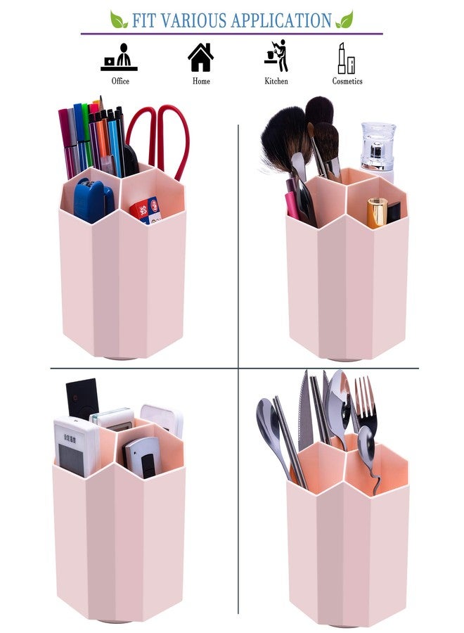 Siveit حامل أقلام مكتبي من سيفيت، منظم أقلام دوار 360 درجة، حامل أقلام بخمسة أقسام لتخزين أدوات المكتب، منظم أدوات مكتبية، للمنزل، المكتب، المدرسة، للأطفال، لون وردي خوخي - Image 5