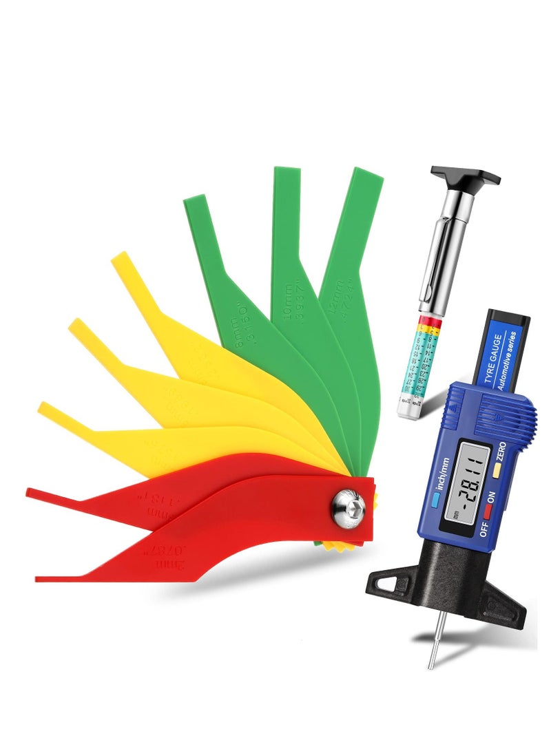 3 Pieces Tire Tread Depth Gauge Tool Digital Brake Lining Thickness Coded Automotive Pad Measure Ruler for Motorcycle, Car, Truck, and Bus - Image 1