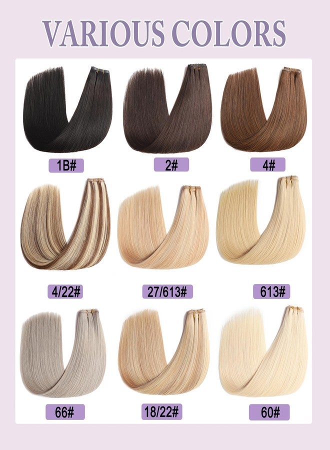 poetically 16 Inch 100G Butterfly Hair Extensions Real Human Hair Light Blonde Highlighted Golden Blonde Butterfly Weft Hair Extensions 18/22# Color PU Weft with Micro Beads Hair Extensions Invisible Skin Weft - Image 2