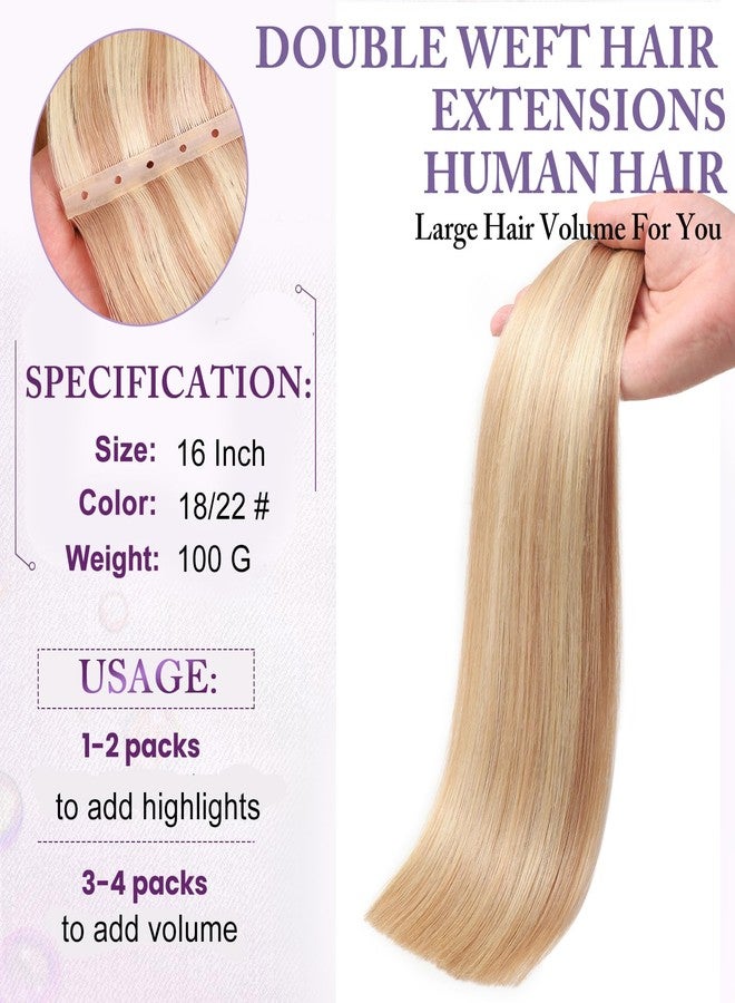 poetically 16 Inch 100G Butterfly Hair Extensions Real Human Hair Light Blonde Highlighted Golden Blonde Butterfly Weft Hair Extensions 18/22# Color PU Weft with Micro Beads Hair Extensions Invisible Skin Weft - Image 3