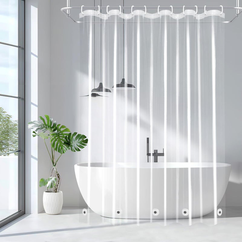 EurCross 9G Clear Shower Curtain Liner 72 x 78 inches Long with 5 Magnet Weights, Heavy Duty Weighted Premium PEVA Plastic Shower Curtain Liner with 12 Hooks for Bathroom - Image 1