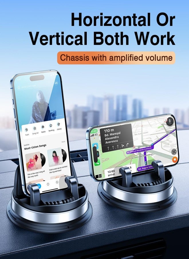 OATSBASF Dashboard Cell Phone Holder, Car Phone Mount 360° Rotatable Car with Non-Slip Silicone, Compatible with iPhone,Samsung,Android Smartphones, Silver Black - Image 2