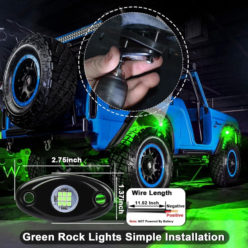 POVTOR مجموعة أضواء الصخور LED 2 Pods، أضواء الصخور POVTOR الخضراء للطرق الوعرة المضادة للماء IP68 المتوافقة مع الشاحنات والبيك أب والسيارات وعربات ATV و UTV و SUV والدراجات النارية والقوارب - Image 4