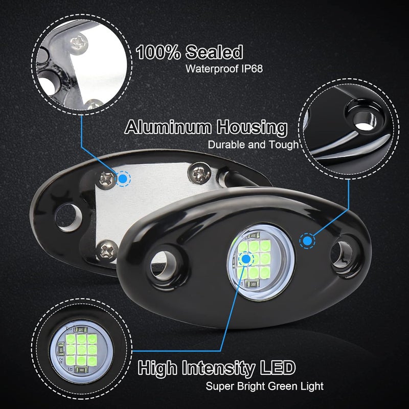 POVTOR مجموعة أضواء الصخور LED 2 Pods، أضواء الصخور POVTOR الخضراء للطرق الوعرة المضادة للماء IP68 المتوافقة مع الشاحنات والبيك أب والسيارات وعربات ATV و UTV و SUV والدراجات النارية والقوارب - Image 3