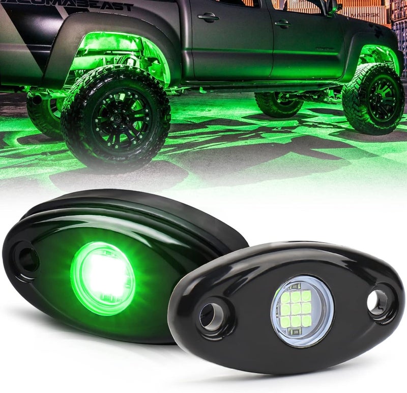 POVTOR مجموعة أضواء الصخور LED 2 Pods، أضواء الصخور POVTOR الخضراء للطرق الوعرة المضادة للماء IP68 المتوافقة مع الشاحنات والبيك أب والسيارات وعربات ATV و UTV و SUV والدراجات النارية والقوارب - Image 1