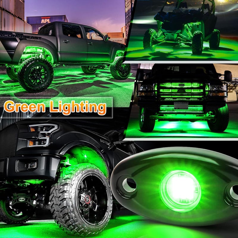 POVTOR مجموعة أضواء الصخور LED 2 Pods، أضواء الصخور POVTOR الخضراء للطرق الوعرة المضادة للماء IP68 المتوافقة مع الشاحنات والبيك أب والسيارات وعربات ATV و UTV و SUV والدراجات النارية والقوارب - Image 5
