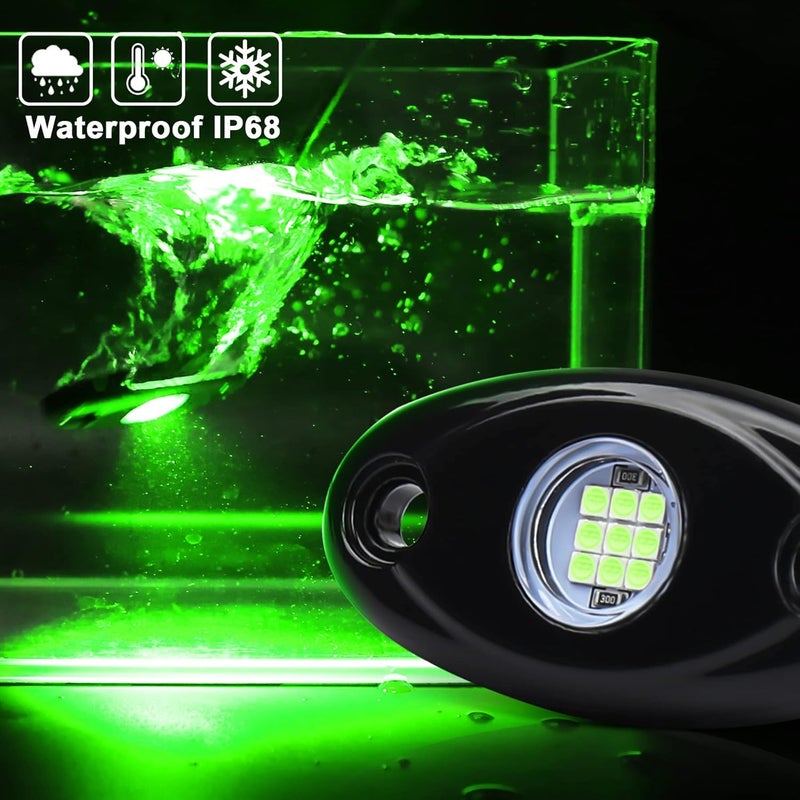 POVTOR مجموعة أضواء الصخور LED 2 Pods، أضواء الصخور POVTOR الخضراء للطرق الوعرة المضادة للماء IP68 المتوافقة مع الشاحنات والبيك أب والسيارات وعربات ATV و UTV و SUV والدراجات النارية والقوارب - Image 2