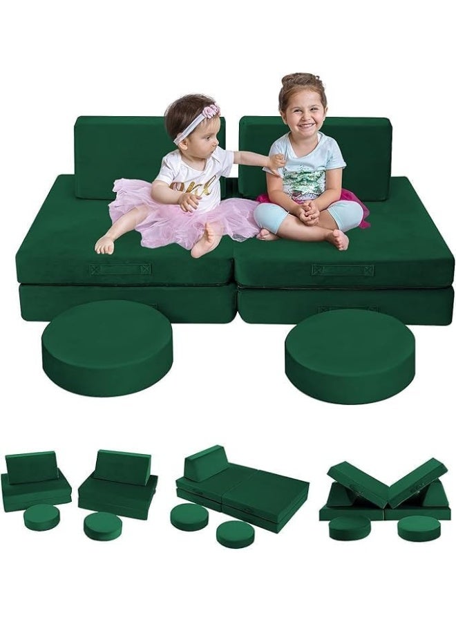 Poppins Home Poppins HOME Kids Couch Kids Sectional Sofa Glow Sofa Couch for Kids, Space Glow in The Dark 8 Piece Fold Out (Green)  - Image 1