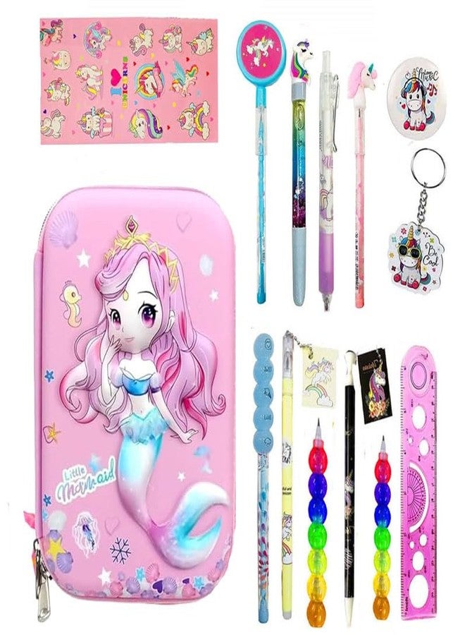 14pcs Unicorn Stationery Set for Girls Birthday Return Gifts for Kids School Supply Stationery Combo Set Rakhi Gift for Sisters Return Gift Pack fo 14 Piece (Mermaid Pink)
