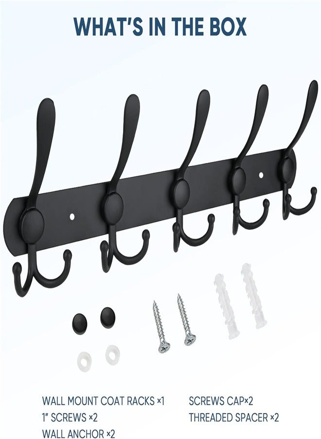 Coat Rack Wall Mount, Stainless Steel Coat Rack Heavy Duty Coat Hooks Wall Mounted - Coat Hange with 5 Tri Hooksr for Hat Towel Robes Jacket Clothes for Bathroom Entryway  - Image 2