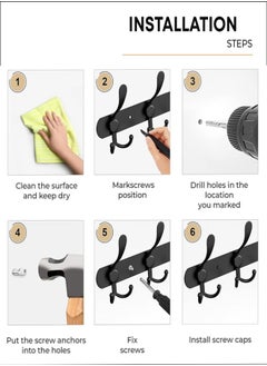 Generic Coat Rack Wall Mount, Stainless Steel Coat Rack Heavy Duty Coat Hooks Wall Mounted - Coat Hange with 5 Tri Hooksr for Hat Towel Robes Jacket Clothes for Bathroom Entryway  - Image 5