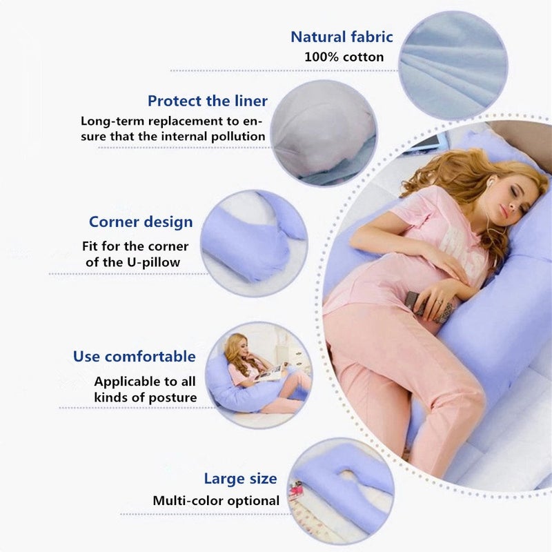 klarako Maternity/Pregnancy U Shape Pillow Cover, Cotton Soft Full Body Pillow Replacement Cloth whth Zippered Removable Case, General Size 55.1" L x 31.1" W (Blue) - Image 3