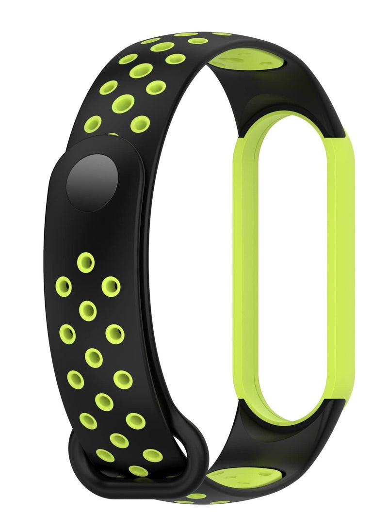 حزام لساعة Xiaomi Mi Band 5/6 للنساء والرجال، حزام بديل من السيليكون الناعم القابل للتعديل وجيد التهوية بلونين (أسود/ليموني) - Image 3