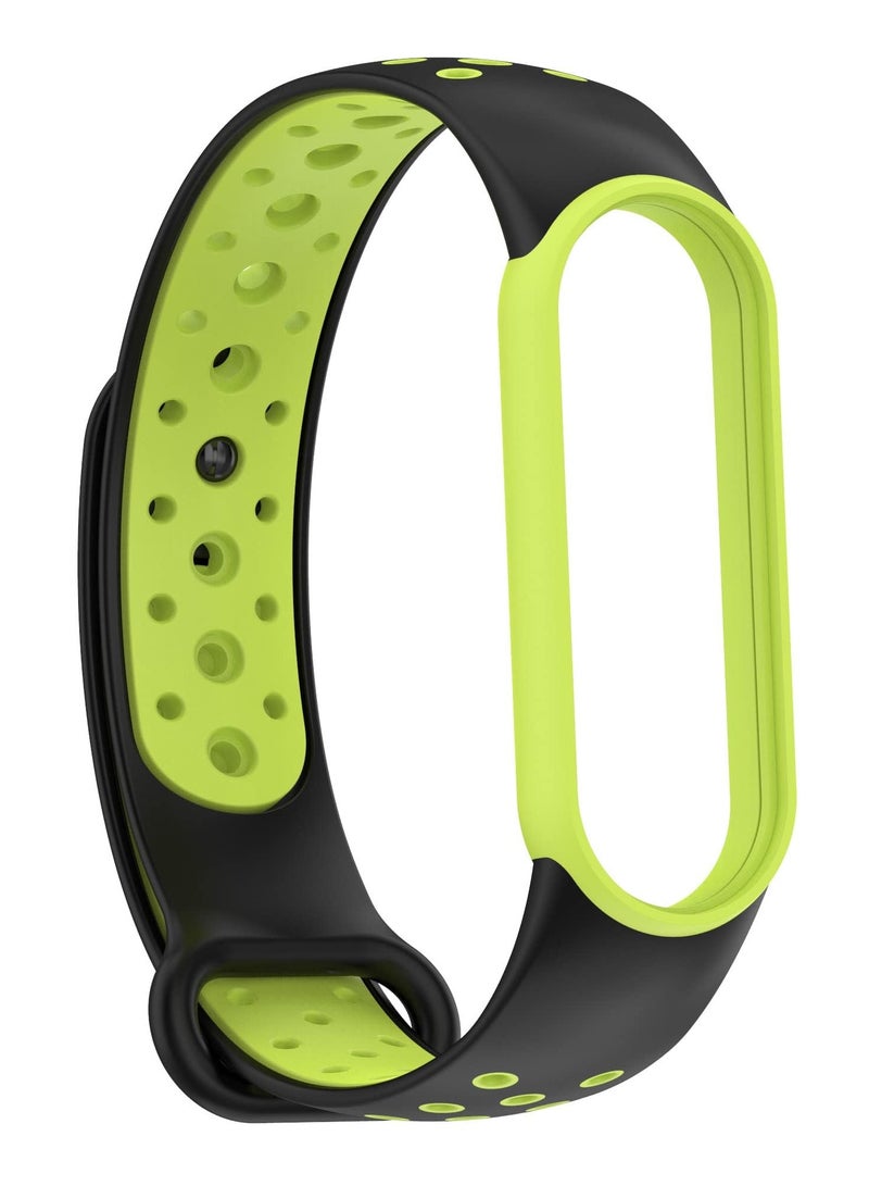 حزام لساعة Xiaomi Mi Band 5/6 للنساء والرجال، حزام بديل من السيليكون الناعم القابل للتعديل وجيد التهوية بلونين (أسود/ليموني) - Image 4