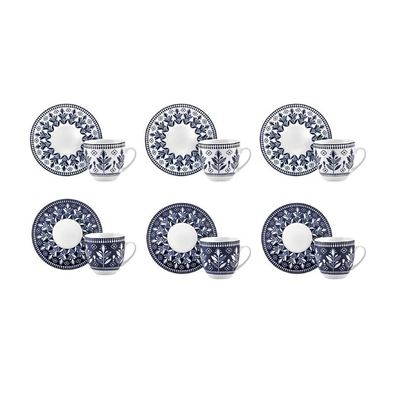 KARACA Peyker Turkish Coffee Cup Set for 6 People 12 Piece Cups with Saucers Small Bone China Espresso Set Ideal for Serving Greek Arabic Coffee 28 fl oz - Image 2