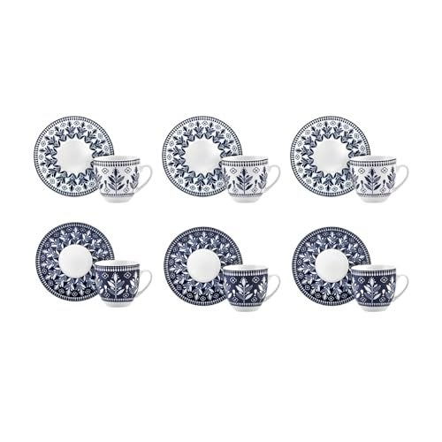 KARACA Peyker Turkish Coffee Cup Set for 6 People 12 Piece Cups with Saucers Small Bone China Espresso Set Ideal for Serving Greek Arabic Coffee 28 fl oz - Image 1
