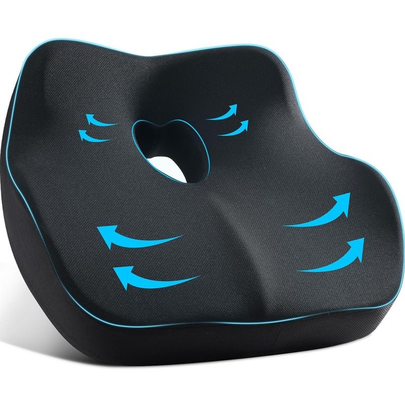 Wantell WANTELL Car Seat Cushion Ergonomic Memory Foam Car Seat Pad for Sciatica Pain Relief Larger Driving Seat Cushion for Car Short Drivers on Long Drives  Butt Cushion for CarTruck Office  Black