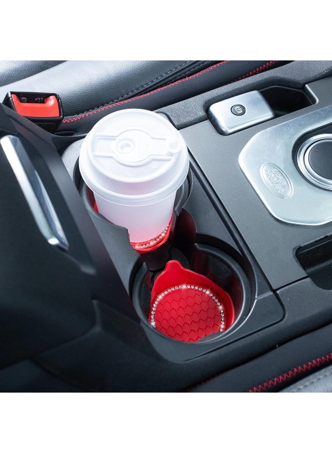Amooca Car Cup Coaster Universal Non-Slip Cup Holders Bling Crystal Rhinestone Car Interior Accessories 2 Pack Red - Image 3
