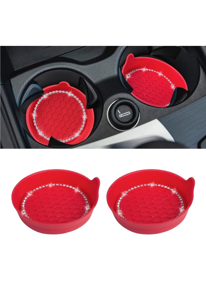 Amooca Car Cup Coaster Universal Non-Slip Cup Holders Bling Crystal Rhinestone Car Interior Accessories 2 Pack Red - Image 1