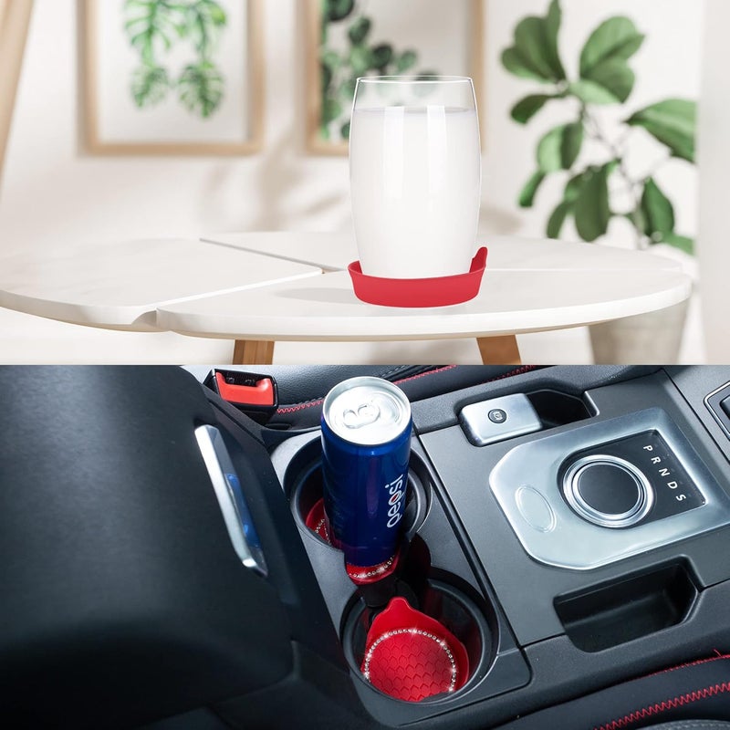 Amooca Car Cup Coaster Universal Non-Slip Cup Holders Bling Crystal Rhinestone Car Interior Accessories 2 Pack Red - Image 2