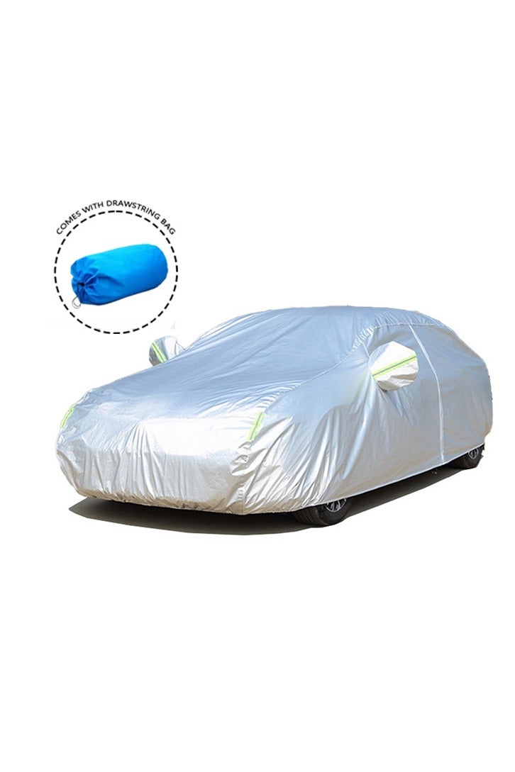 Generic Car Cover for SUV and Sedan, UV Highly Reflective Aluminum Foil Cotton Car Protector with Zipper Door, Reflective Strips & Windproof Straps, Waterproof for Desert Heat and Dust Storm Weather - Image 1