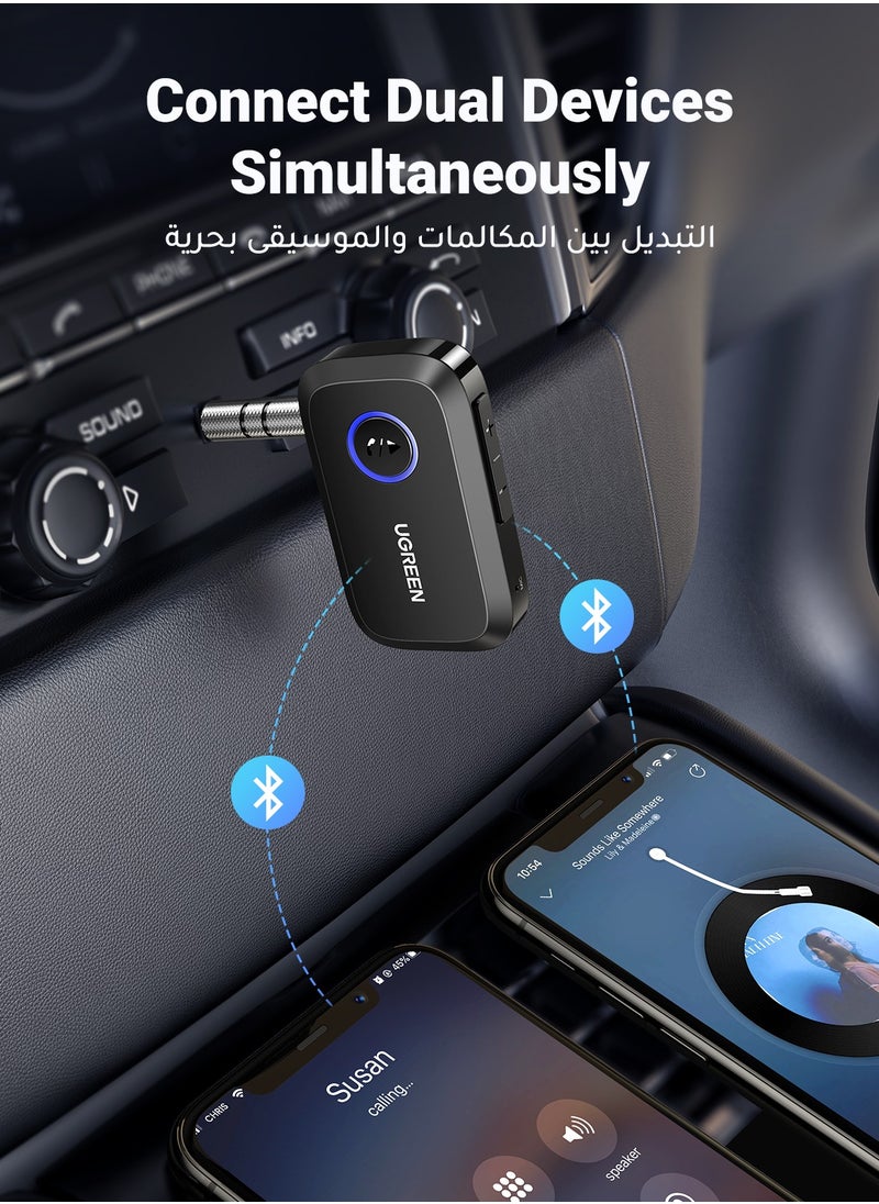Aux Bluetooth Car Adapter 3.5mm,Portable Bluetooth 5.3 Receiver for Car,Bluetooth 3.5mm Jack Kit with Built-in Microphone for Car Stereo/Speaker/Home Stereo/Wired Headphones,15H Battery Life