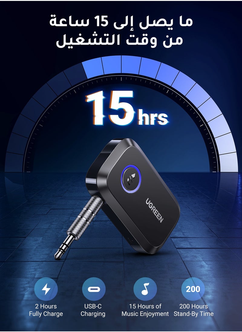 Aux Bluetooth Car Adapter 3.5mm,Portable Bluetooth 5.3 Receiver for Car,Bluetooth 3.5mm Jack Kit with Built-in Microphone for Car Stereo/Speaker/Home Stereo/Wired Headphones,15H Battery Life