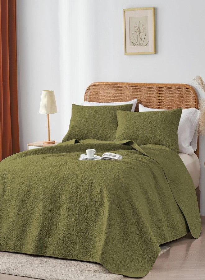 WURUIBO Full/Queen Quilt Set Olive Green, Microfiber Lightweight Bedspreads, Ultrasonic Embossed Solid Coverlet, Thin Bedding Set for All Season, Soft Breathable Bed Cover(1 Quilt, 2 Pillow Shams) - Image 2