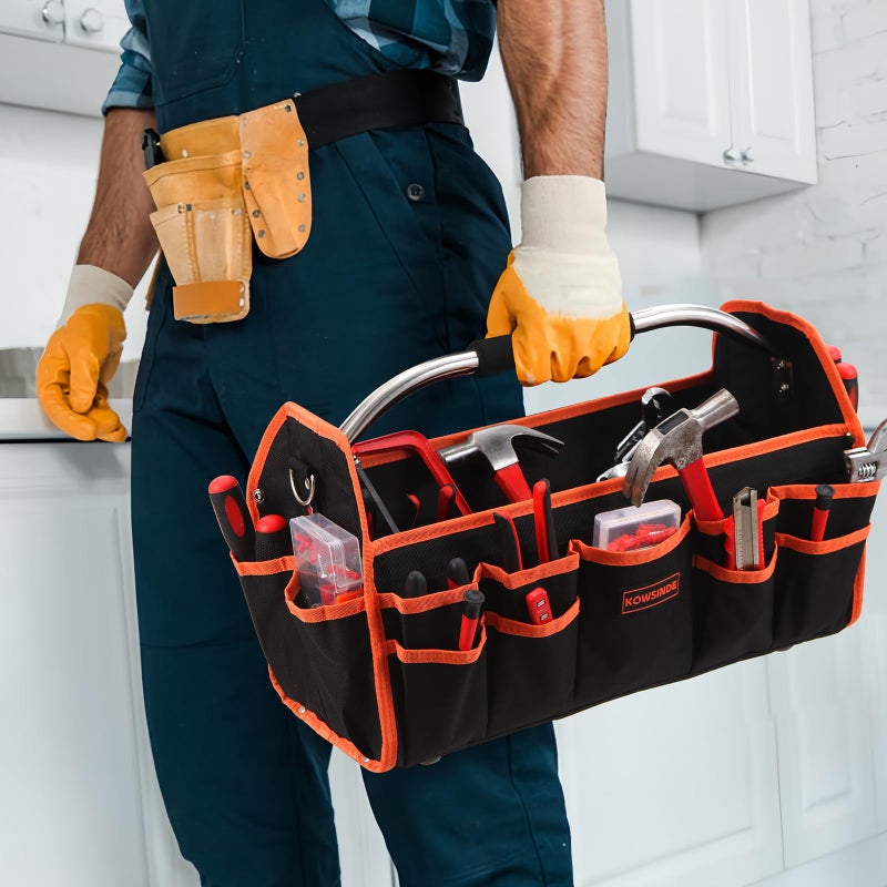 Kowsinde 18 Inch Tool Bag, Electrician Tool Bag, Open Top Tool Bags, 26 Pockets Can Hold Many Tools, Steel Handle and Removable Shoulder Strap - Image 5