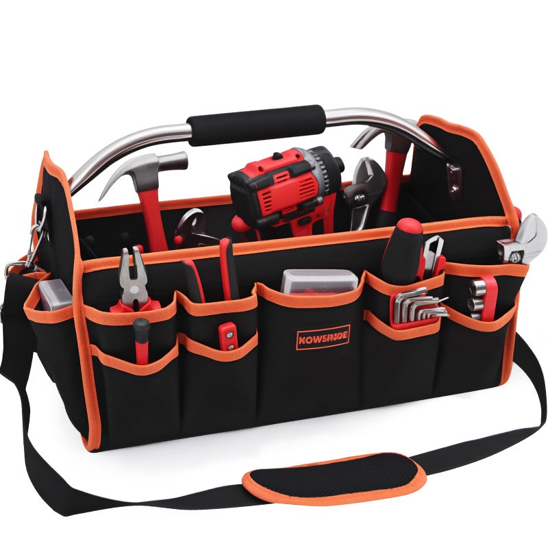 Kowsinde 18 Inch Tool Bag, Electrician Tool Bag, Open Top Tool Bags, 26 Pockets Can Hold Many Tools, Steel Handle and Removable Shoulder Strap - Image 1