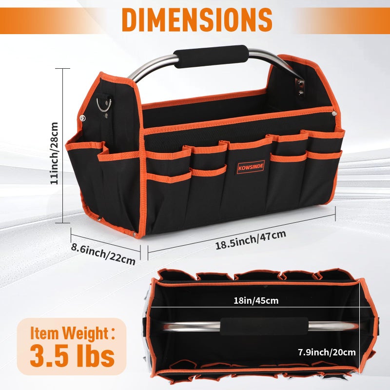 Kowsinde 18 Inch Tool Bag, Electrician Tool Bag, Open Top Tool Bags, 26 Pockets Can Hold Many Tools, Steel Handle and Removable Shoulder Strap - Image 2