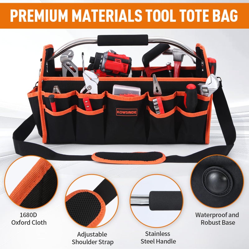 Kowsinde 18 Inch Tool Bag, Electrician Tool Bag, Open Top Tool Bags, 26 Pockets Can Hold Many Tools, Steel Handle and Removable Shoulder Strap - Image 3