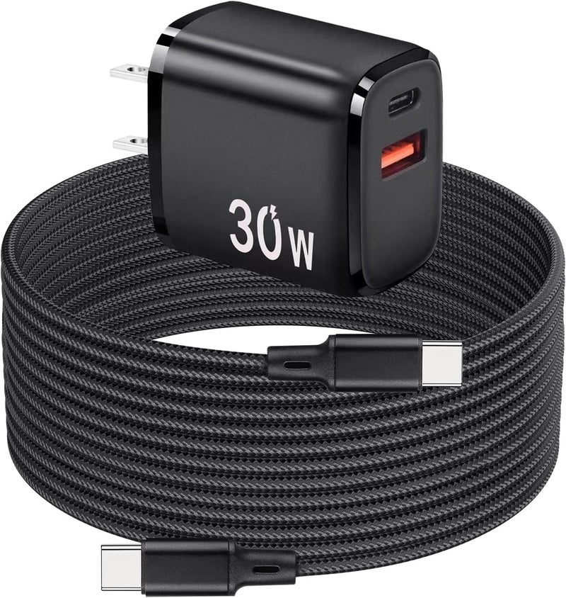 weishan شاحن سريع PD 30W USB C متوافق مع Meta Quest 3 3S محول USB مزدوج المنفذ Type C مع كابل شحن C إلى C بطول 66 قدم لجهاز Oculus Quest 2 VR - Image 1