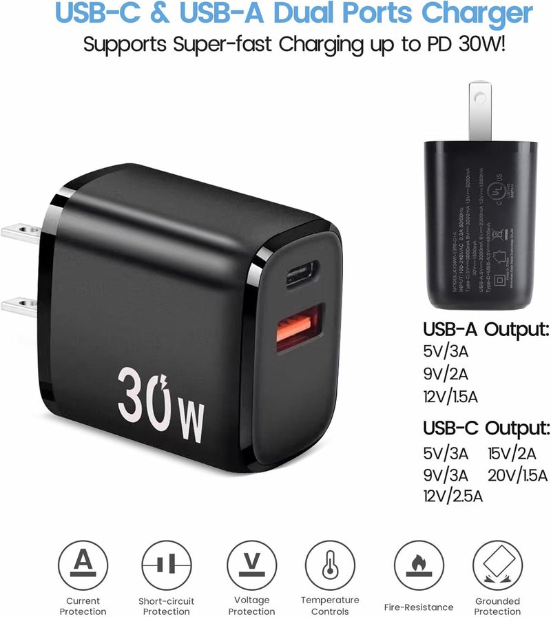 weishan شاحن سريع PD 30W USB C متوافق مع Meta Quest 3 3S محول USB مزدوج المنفذ Type C مع كابل شحن C إلى C بطول 66 قدم لجهاز Oculus Quest 2 VR - Image 4