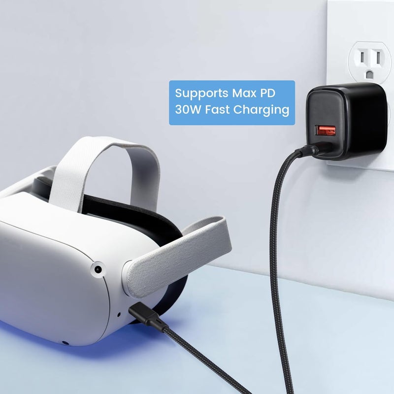 weishan شاحن سريع PD 30W USB C متوافق مع Meta Quest 3 3S محول USB مزدوج المنفذ Type C مع كابل شحن C إلى C بطول 66 قدم لجهاز Oculus Quest 2 VR - Image 2