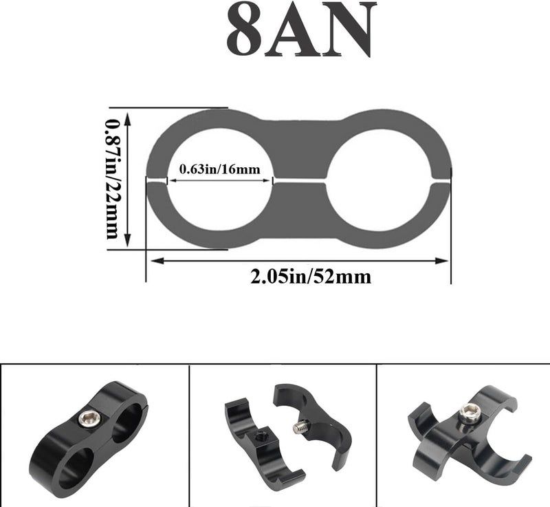 YSIL 8AN Hose Separator Clamp Fuel Line Mounting Clamp Aluminum Black 6PCS - Image 2