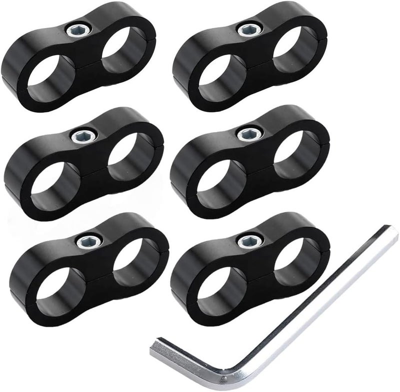 YSIL 8AN Hose Separator Clamp Fuel Line Mounting Clamp Aluminum Black 6PCS - Image 1