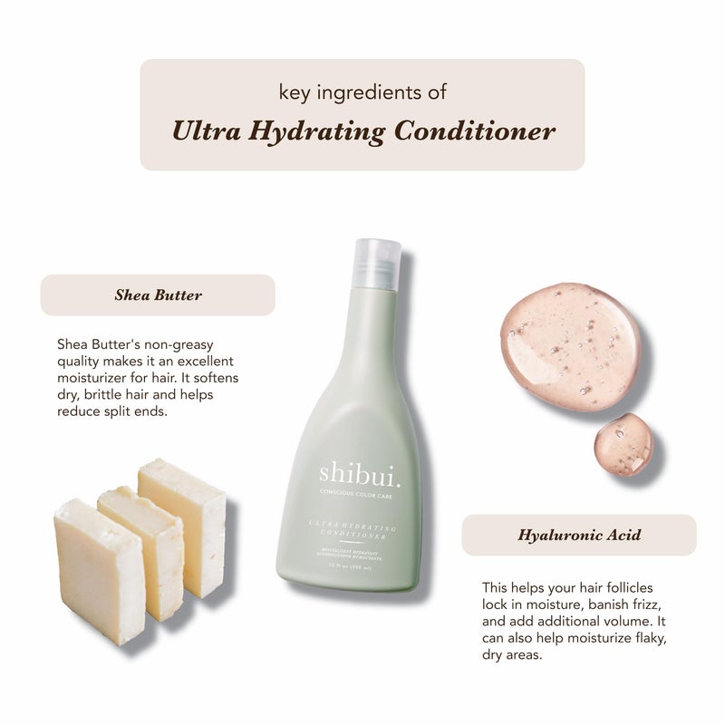 SHIBUI Ultra Hydrating Conditioner, Moisture-Rich Conditioning & Color Protection with Shea Butter & Hyaluronic Acid, For Medium to Textured Hair, Color-Safe & Silicone-Free, 12 Fl Oz - Image 3