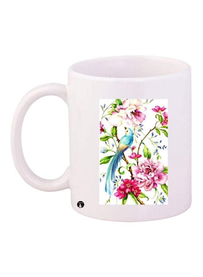 RYN Floral Printed Coffee Mug White/Pink/Blue 11ounce