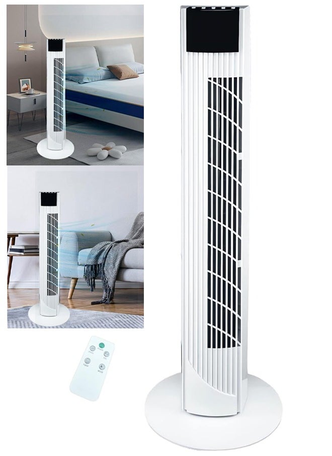 Tower Fan with Remote Control 36'' cooling Fan with 3 Speeds 3 Modes 1-12 Hour Digital Timer LED Light Indicator 90° Oscillating Fans Powerful Energy-Efficient Electric Smart Fan (White)