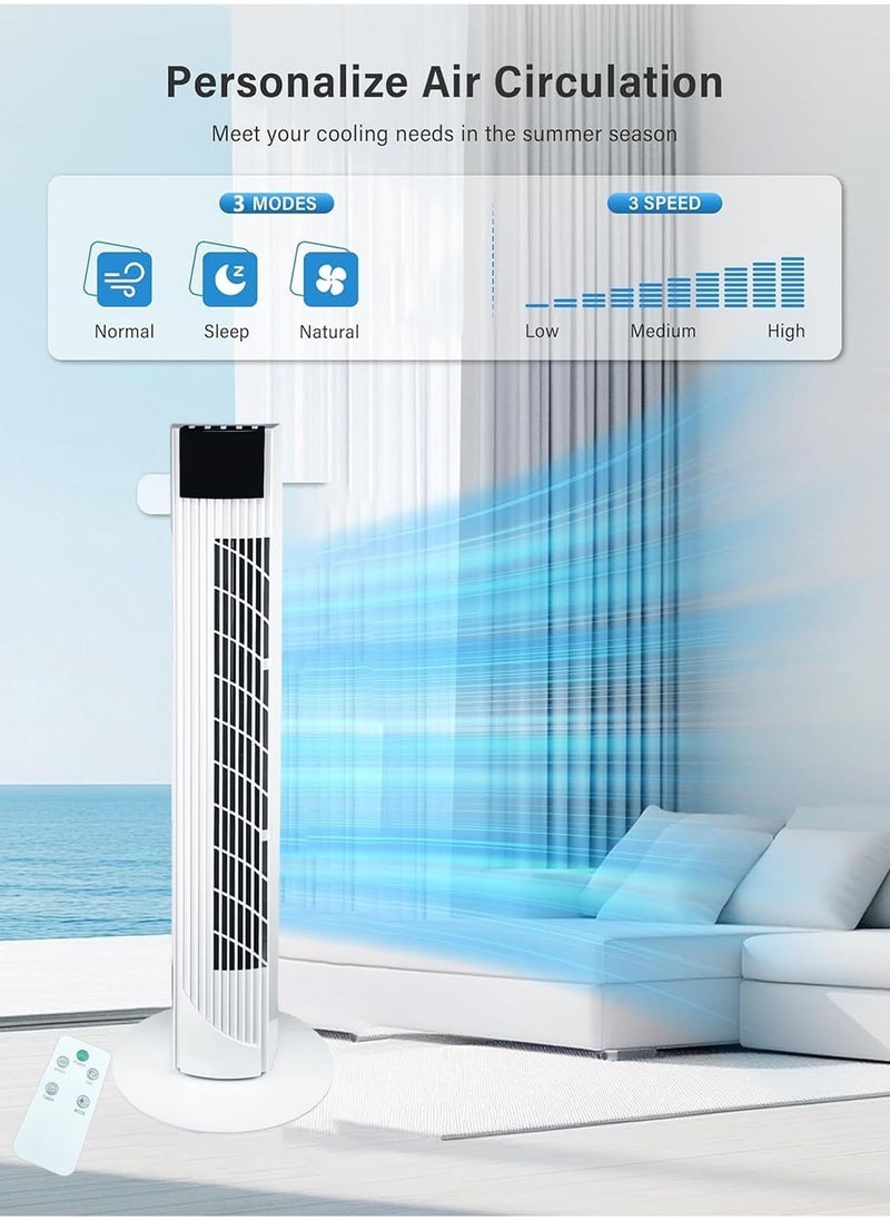 Tower Fan with Remote Control 36'' cooling Fan with 3 Speeds 3 Modes 1-12 Hour Digital Timer LED Light Indicator 90° Oscillating Fans Powerful Energy-Efficient Electric Smart Fan (White)