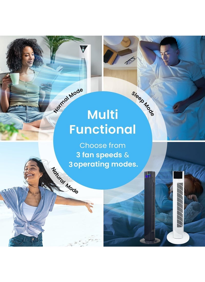 Tower Fan with Remote Control 36'' cooling Fan with 3 Speeds 3 Modes 1-12 Hour Digital Timer LED Light Indicator 90° Oscillating Fans Powerful Energy-Efficient Electric Smart Fan (White)