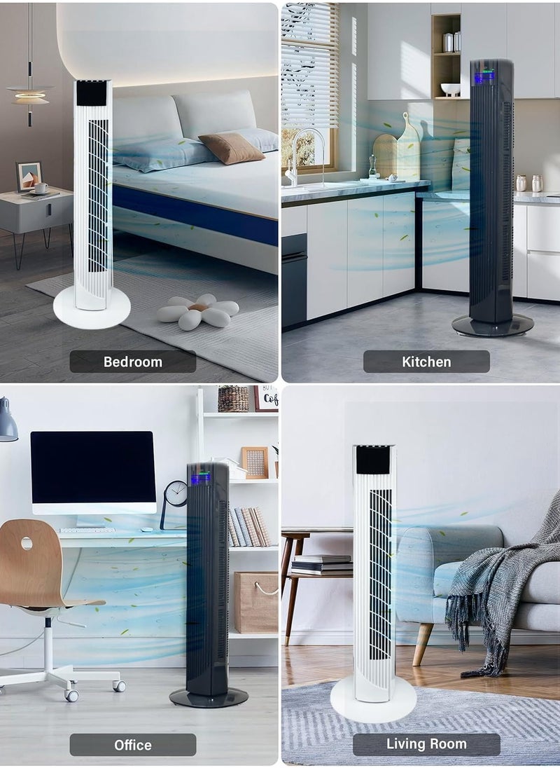 Tower Fan with Remote Control 36'' cooling Fan with 3 Speeds 3 Modes 1-12 Hour Digital Timer LED Light Indicator 90° Oscillating Fans Powerful Energy-Efficient Electric Smart Fan (White)