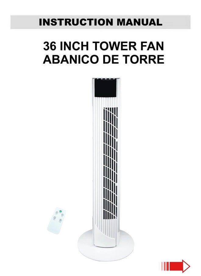 Tower Fan with Remote Control 36'' cooling Fan with 3 Speeds 3 Modes 1-12 Hour Digital Timer LED Light Indicator 90° Oscillating Fans Powerful Energy-Efficient Electric Smart Fan (White)