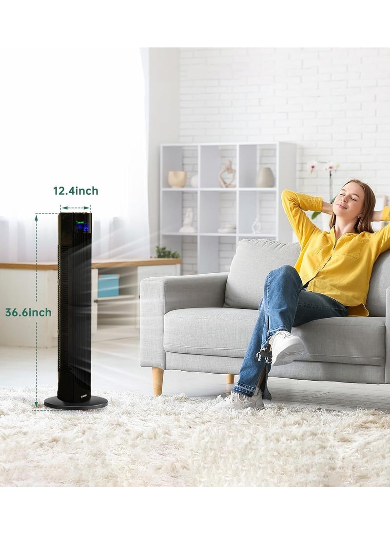 Tower Fan with Remote Control 36'' cooling Fan with 3 Speeds 3 Modes 1-12 Hour Digital Timer LED Light Indicator 90° Oscillating Fans Powerful Energy-Efficient Electric Smart Fan (White)