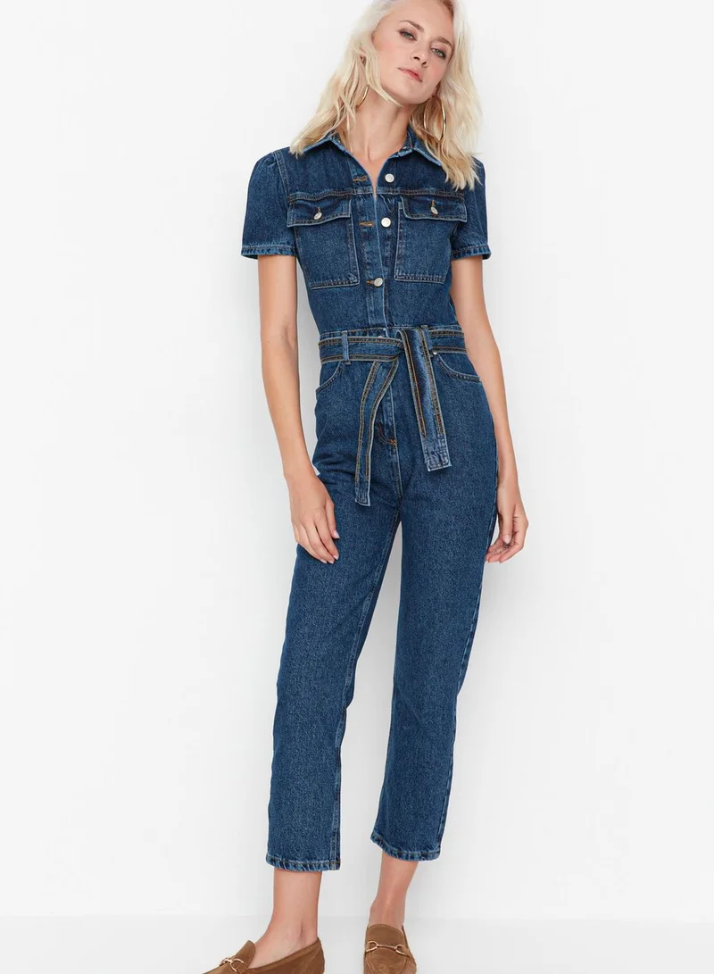 trendyol Button Down Denim Jumpsuit